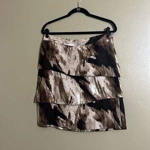 Adrienne Vittadini Skirt Sz 10 Brown/Cream Tiered Abstract Linen Work Career
